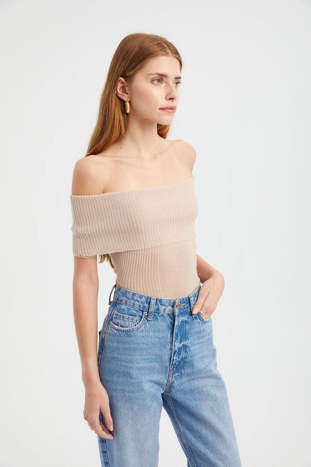 Örme Nervürlü Kısa Kollu Crop Top - 3