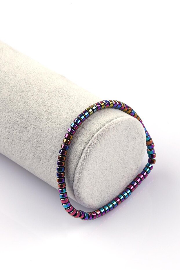 Hematite Natural Stone Bracelet 2 X 4 Mm Rondel Cut