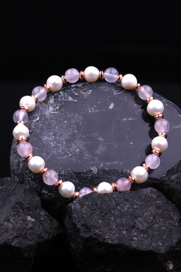 Pearl - Hematite - Pink Quartz Natural Stone Design Bracelet
