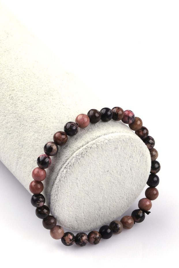 Rhodonite Natural Stone Bracelet 6mm Sphere Cut