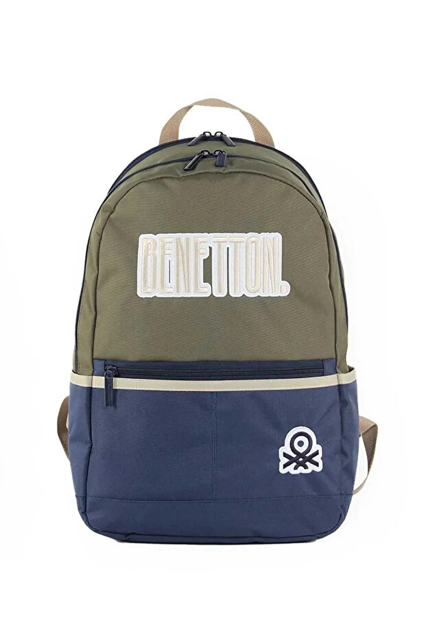 Double Compartment Unisex School Backpack Khaki-Dark Blue / 03859