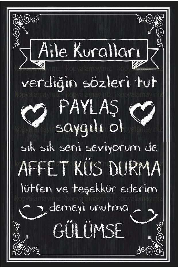 Family Rules Chart Chalkboard Chalk Look Home Kitchen Decoration Painting Retro Wood Poster