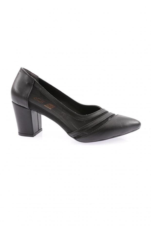 K619-22k Women's Pointed Toe Transparent Mesh Detailed Heeled Shoes