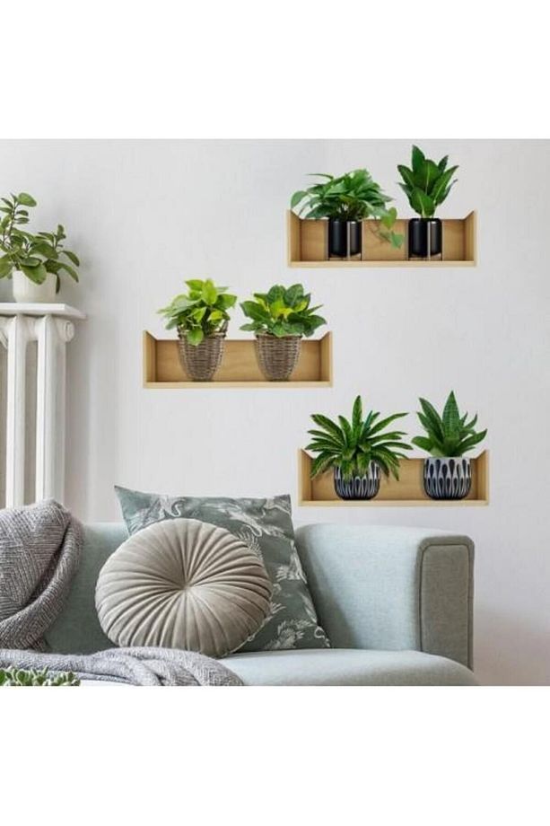 Raflı Bitki Tasarımlı Yapışkanlı Sticker 20X30 Cm 3lü Set Ev Dekorasyonu Çiçek Duvar Çıkartması - 4
