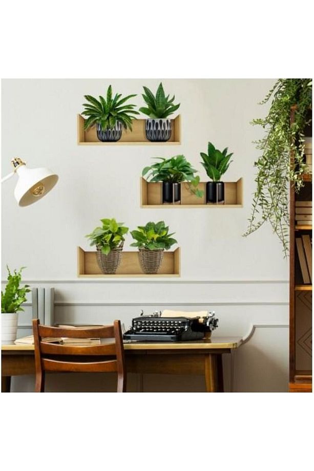 Raflı Bitki Tasarımlı Yapışkanlı Sticker 20X30 Cm 3lü Set Ev Dekorasyonu Çiçek Duvar Çıkartması - 5