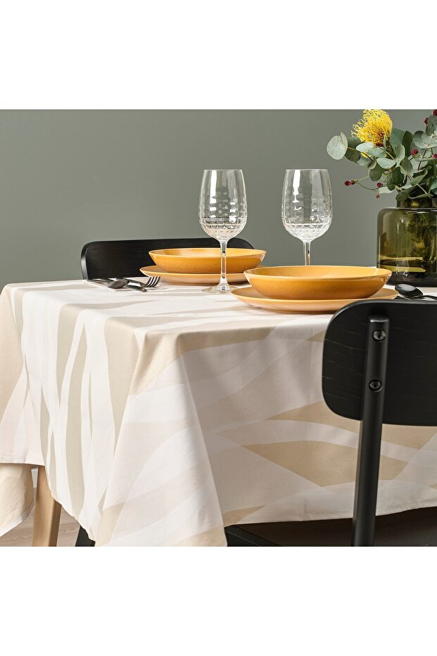 Tablecloth, patterned/white light beige, 145x240 cm - 2