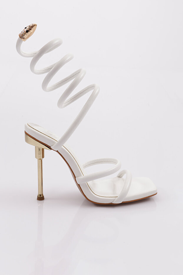 1274 Women's Ankle Wrap Heeled Shoes White Skin