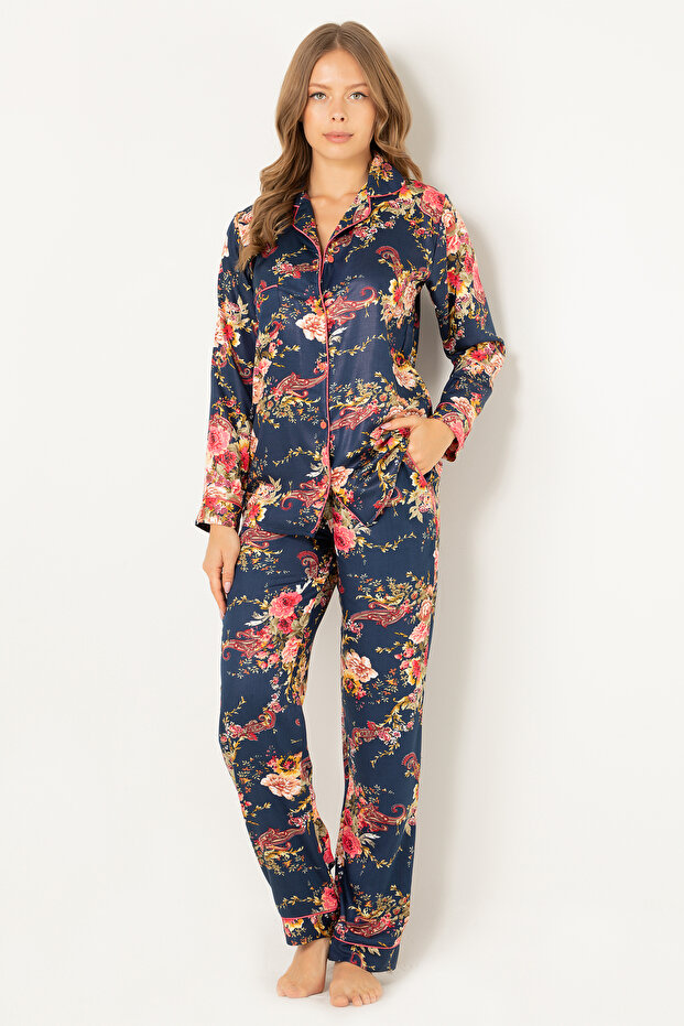 Natural Viscose Soft Pajama Set - Buttoned - 1