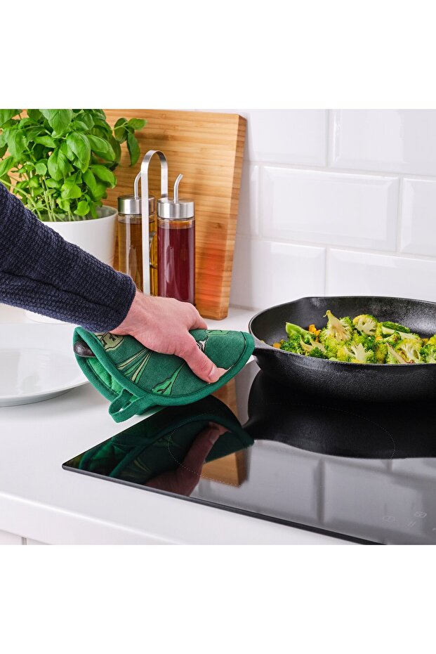 حامل وعاء، منقوش/أخضر غامق - 2