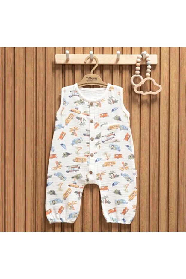 Baby Boy Muslin Long Athlete Jumpsuit Ecru 61024