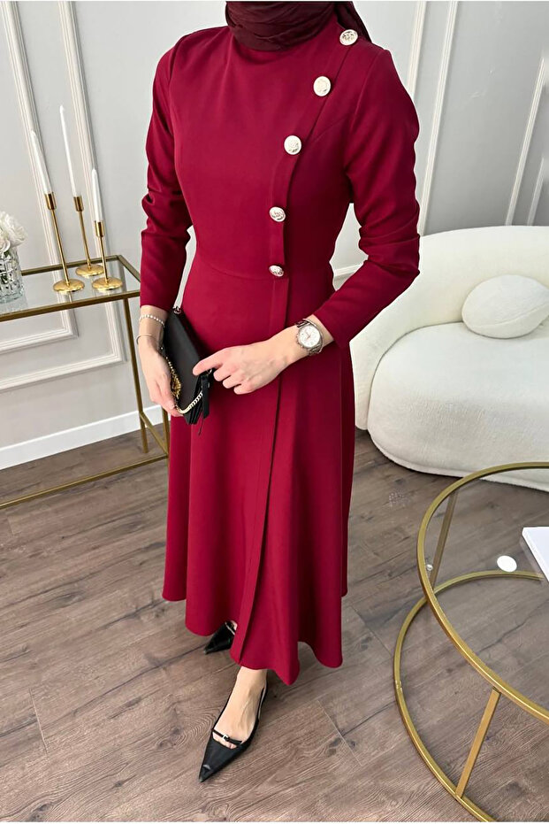 Women Button Detailed Hijab Dress Nms037