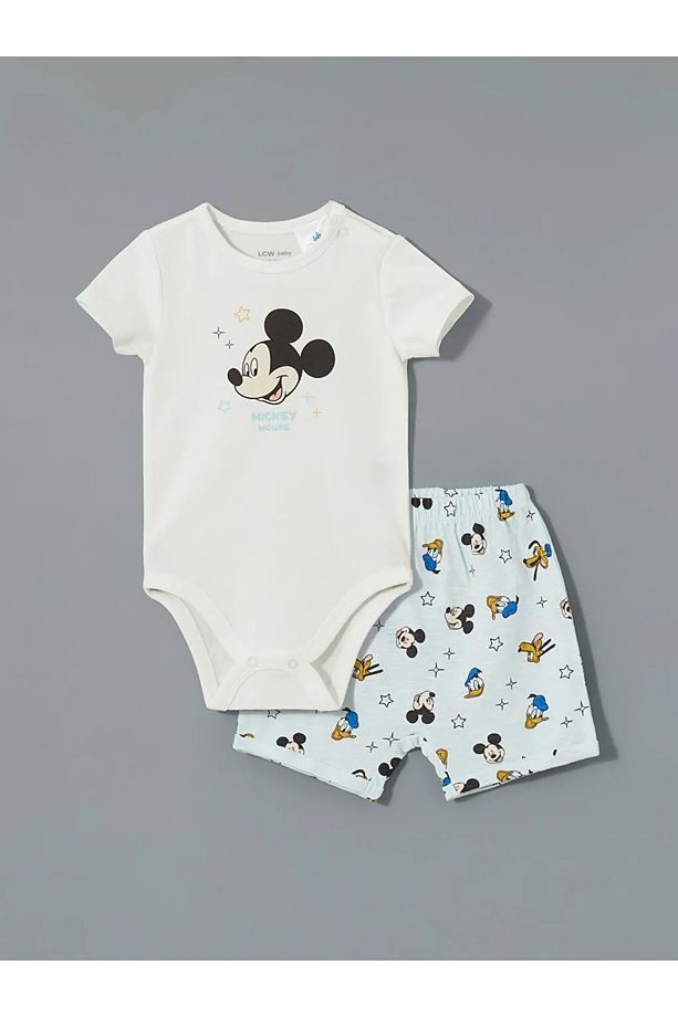 LCW baby Ekru Erkek Bebek Çıtçıtlı Body ve Şort 2'li Takım - 1