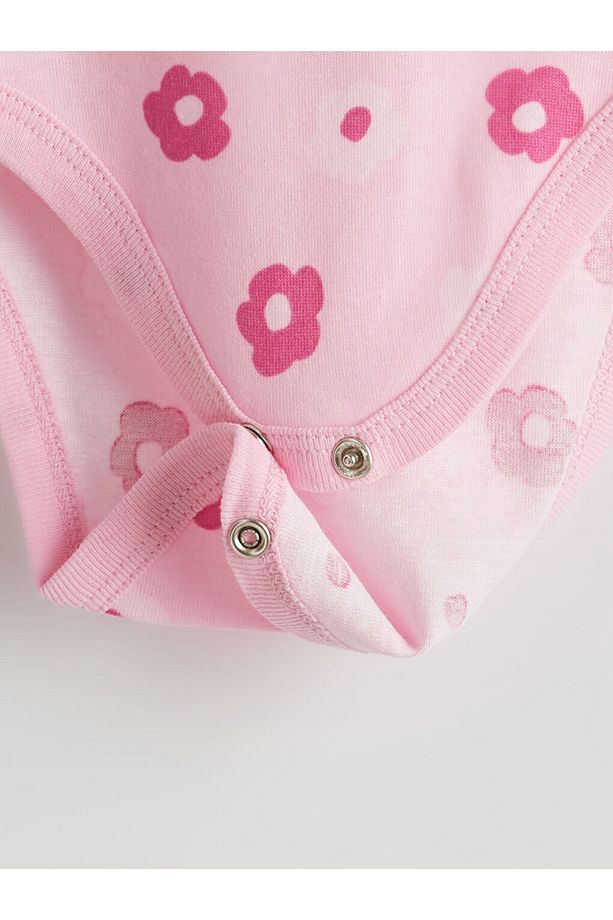 LCW baby Pembe Çiçekli Kız Bebek Çıtçıtlı Body 3'lü - 6