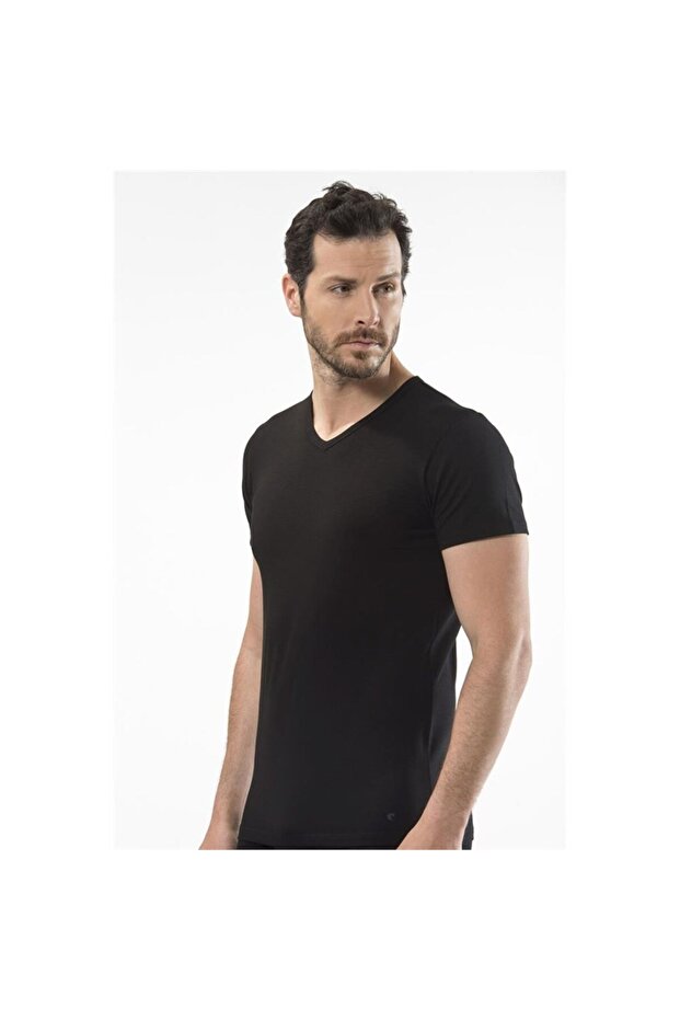 1402 V-Neck Men's T-shirt - Black