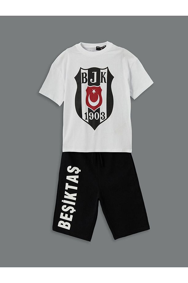 LCW Kids Beyaz Beşiktaş Baskılı Erkek Çocuk Tişört ve Şort 2'li - 4