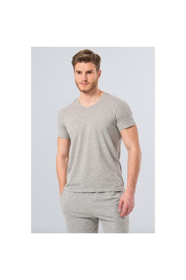 1332 V-Neck Short Sleeve Men's T-shirt - Gray Melange