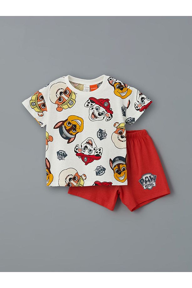 LCW baby Ekru Paw Patrol Baskılı Erkek Bebek Şortlu Pijama Takım - 1