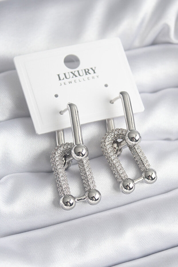 Brass Silver Color Zircon Stone Model Vip Series Women's Earrings - Tj-Bkp8335