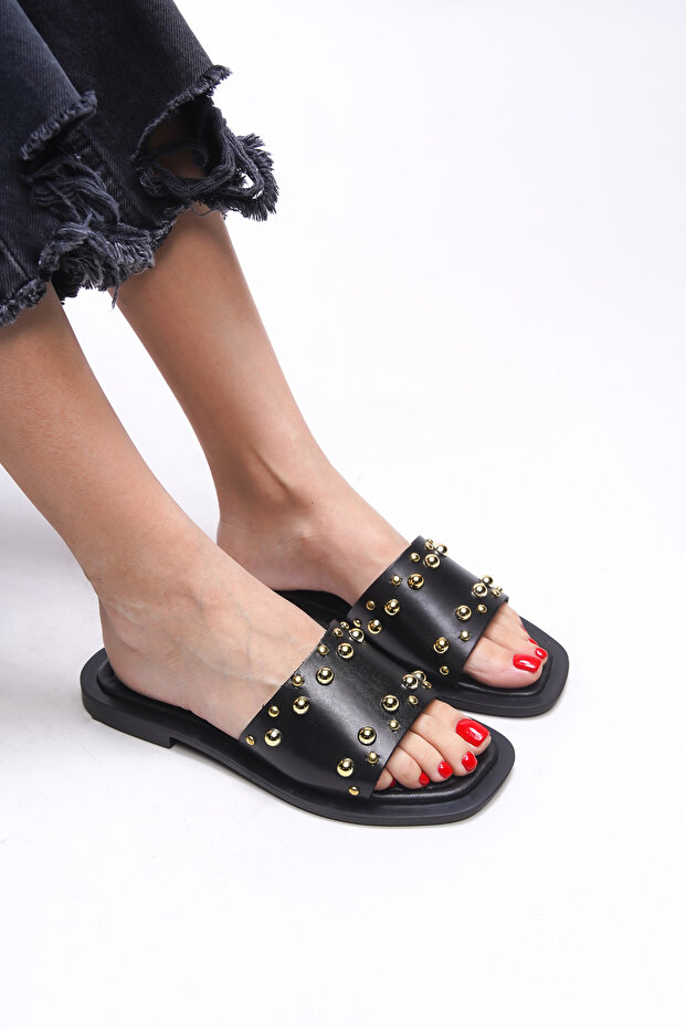 Liblaema Women's Genuine Leather Slippers 00120766 Black