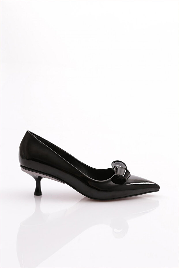 0551 Women's Stone-Top Heeled Shoes Black Patent Leather