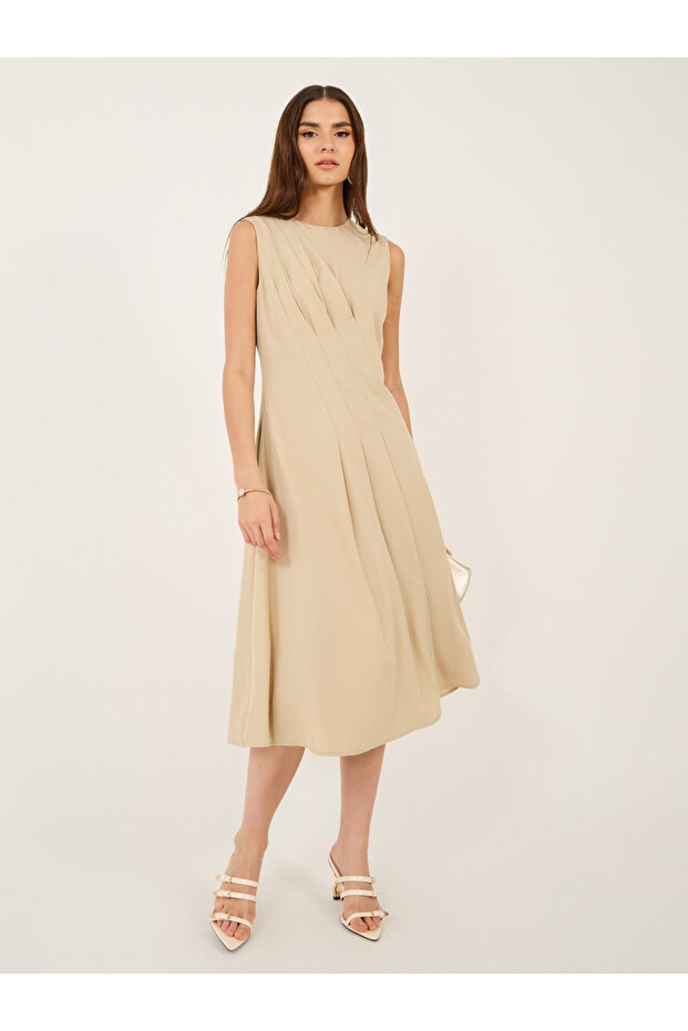 Solid Sleeveless A-Line Midi Dress