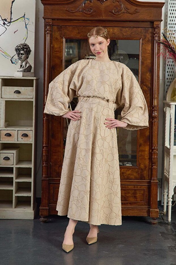 Caramel Floral Detail Skirt Set