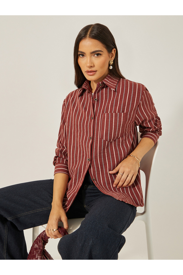 Oversized Striped Collared Shirt