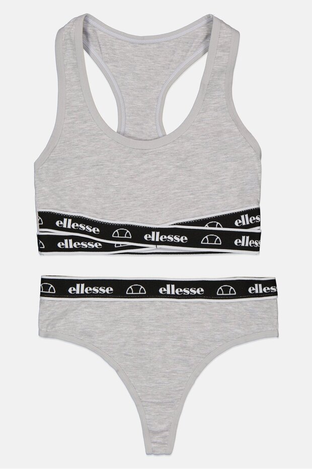 Women 2 Pcs Brand Logo Bralette And Thong Set, Grey