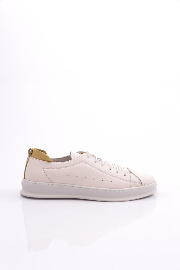 Men's Round Toe Lace-Up Sneaker Shoes Genuine Leather Off White 66913616
