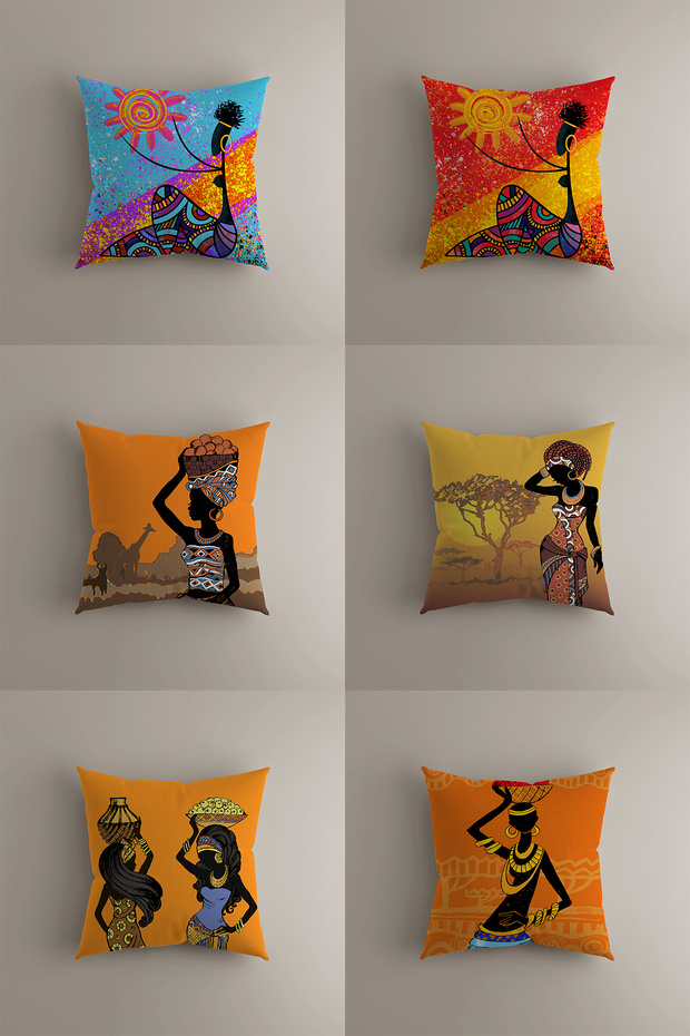 Ethnic Style African Patterned Decorative Throw Pillow Cover - Set of 6 - Stylish Design (43X43 cm)