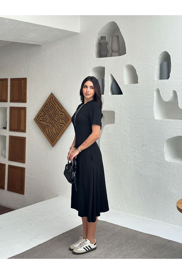 Fermuarlı Modal Kumaş Elbise - 2