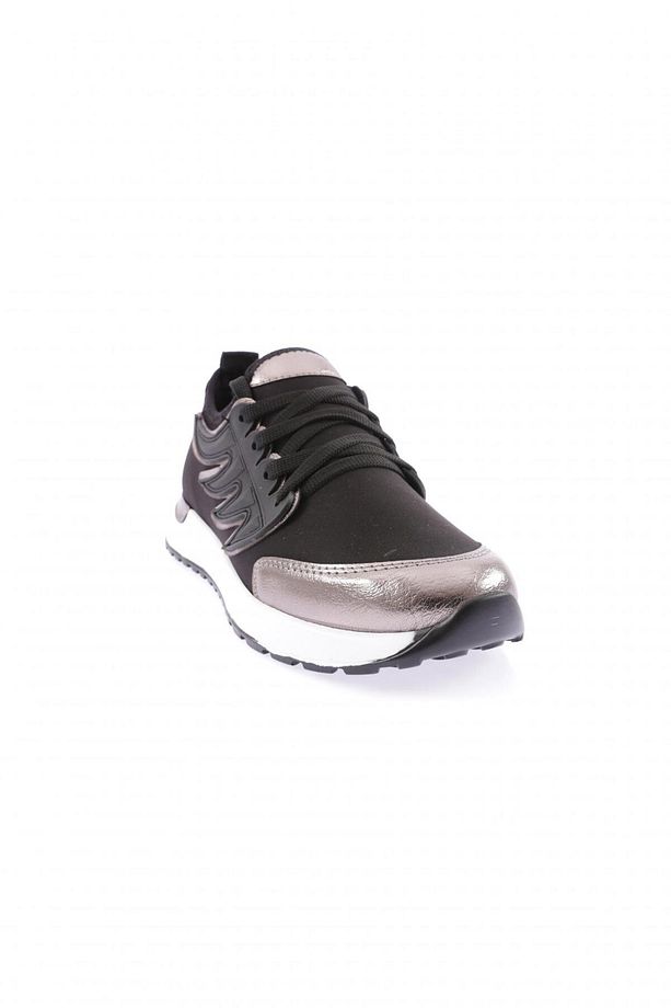 Kadın Kalın Taban Bağcıklı Sneakers Ayakkabı Siyah Platin 23243135 - 2