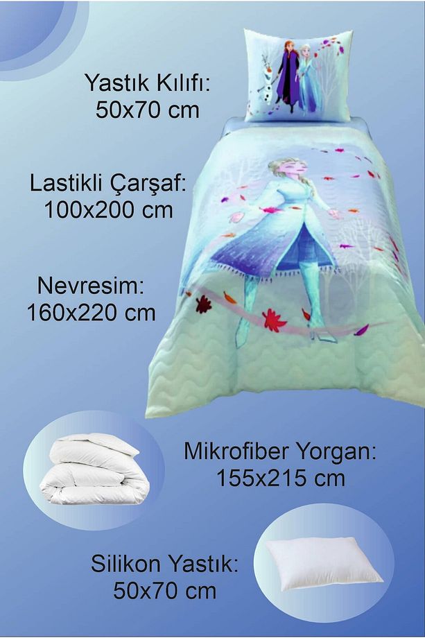 Frozen Complete Lisanslı Tek Kişilik Kapitoneli Uyku Seti + Yorgan + Yastık - 2