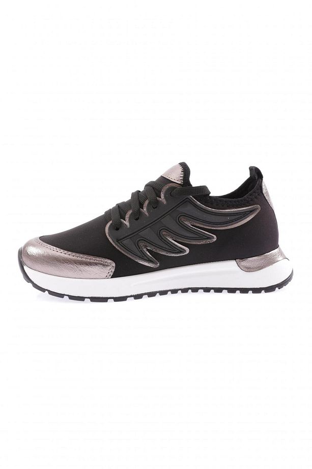 Kadın Kalın Taban Bağcıklı Sneakers Ayakkabı Siyah Platin 23243135 - 3