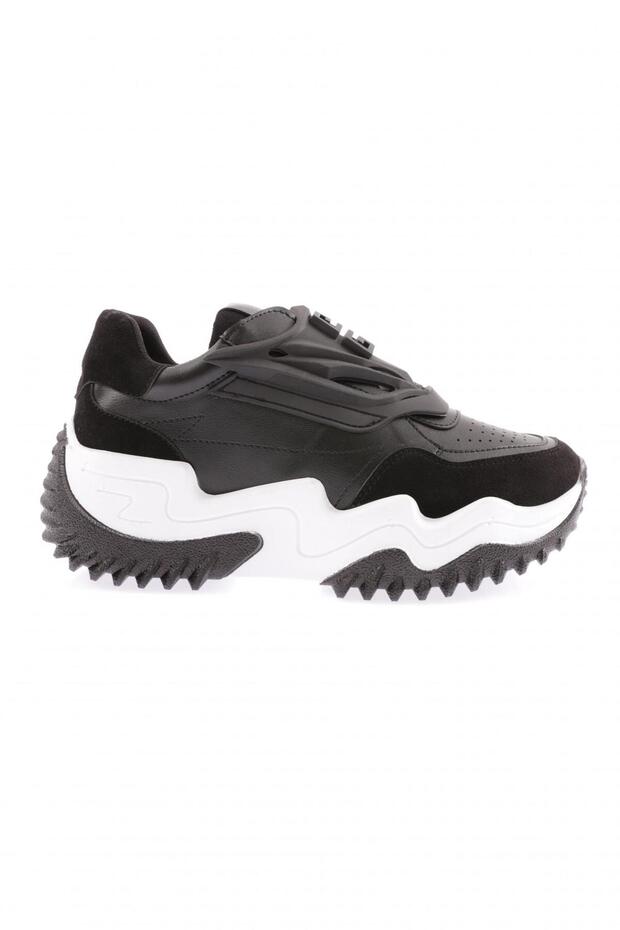 Women's Thick Sole Laser Detailed Sneakers Shoes Black 36462831