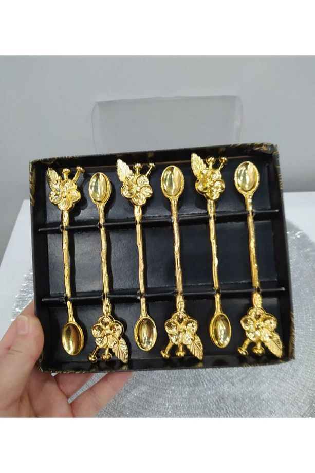 12 Adet Japon Gülü Gold Çay Kaşığı Seti Kahve Ve Kahvaltılık Hediyelik Mutfak Eşyası - 9