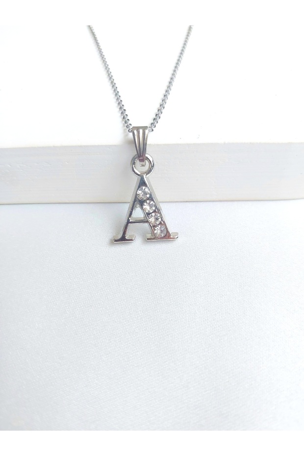 Zircon Stone Silver Color Letter Necklace, Zircon Stone a Letter Necklace