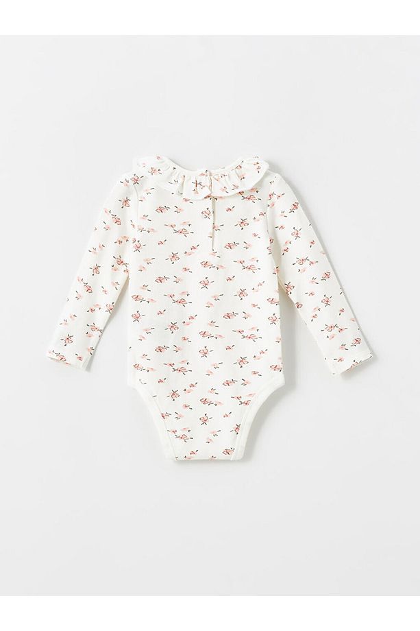 LCW baby Ekru Bisiklet Yaka Uzun Kollu Çiçekli Kız Bebek Çıtçıtlı Body ve Tayt 2'li - 3