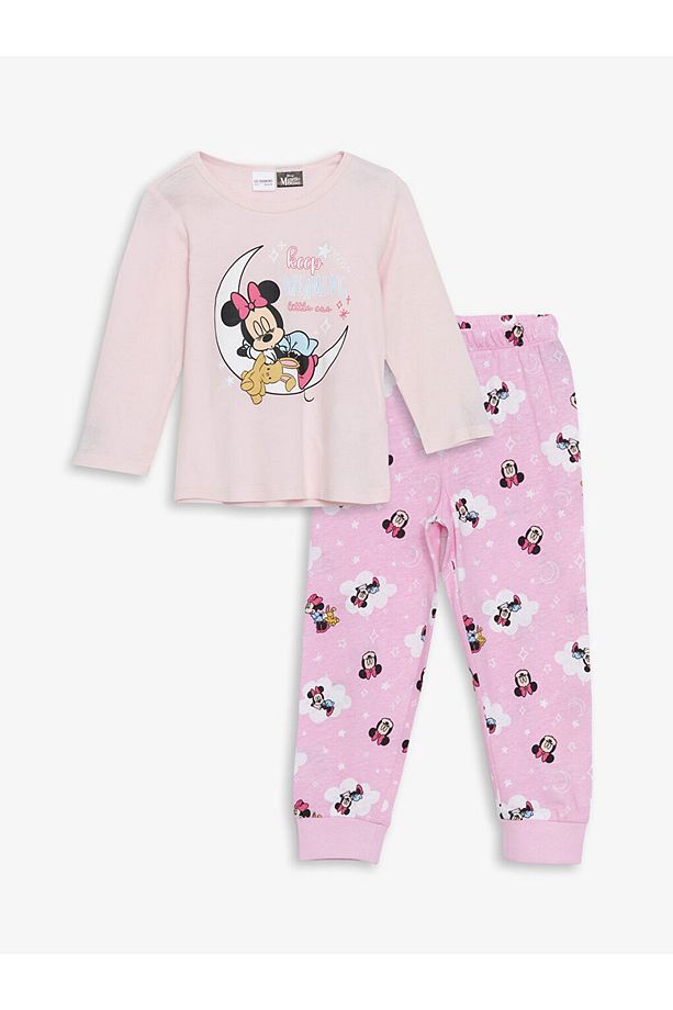 LCW Kids Pembe Bisiklet Yaka Minnie Mouse Baskılı Kız Çocuk Pijama Takımı - 1
