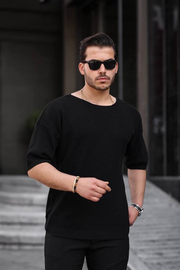 Açma Yaka Oversize Tişört - 1