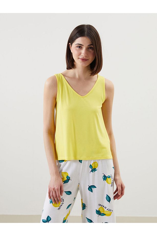 V Yaka Baskılı Kadın Pijama Takımı - 2