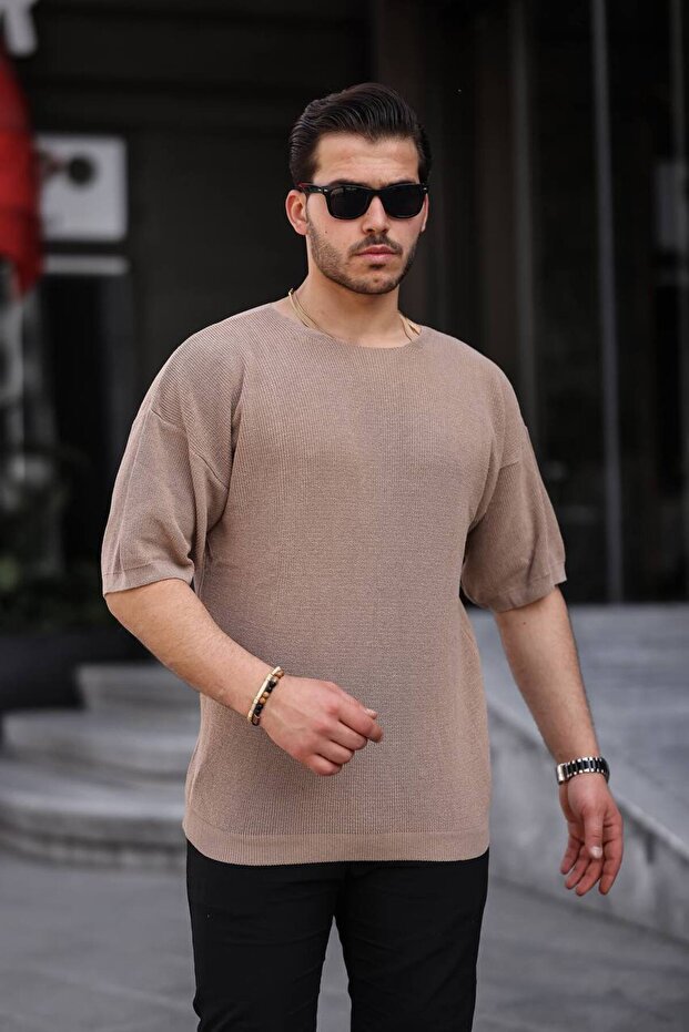 Açma Yaka Oversize Tişört - 1