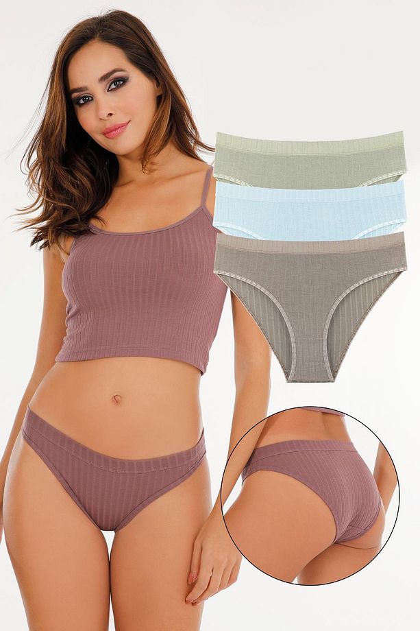 Kadın Fitilli Soft Renkler 3 lü Slip Külot Set - KTS4053 - 1