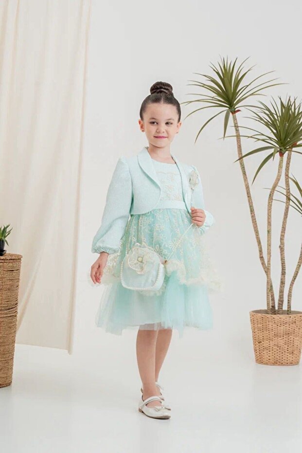 Girl's Dress with Jacket and Tulle Bag