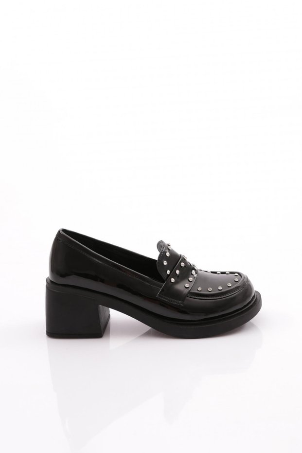High Sole Stone Detailed Loafer Women's Shoes Black Patent Leather 3212535