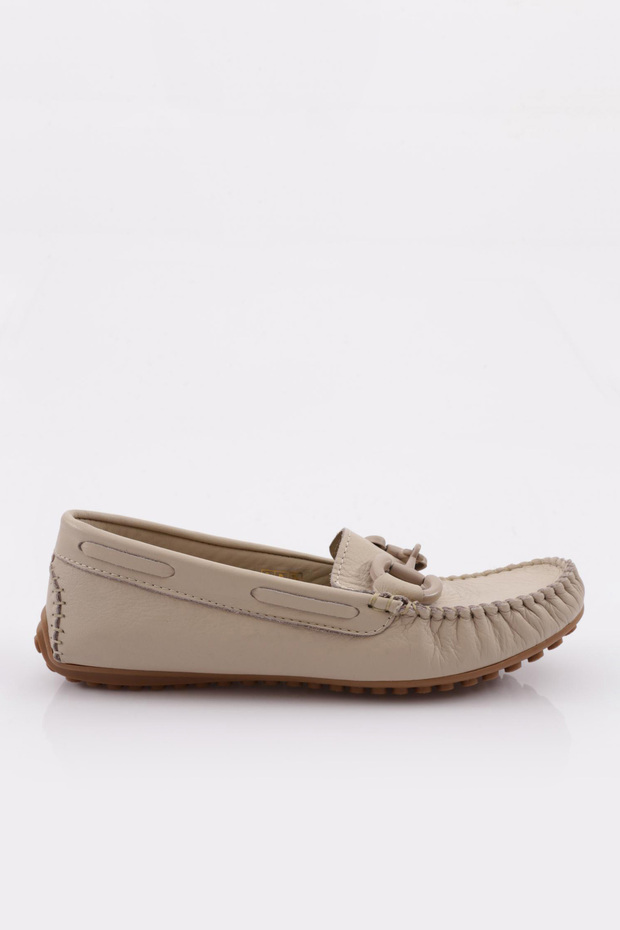 K105 Women's Loafer Shoes Beige Genuine Leather