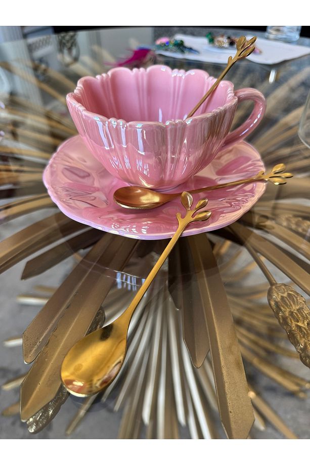 1 Adet Yaprak  Titanyum Gold Çay Kaşığı - kararmaz gold çay kahve şeker baharat Kaşığı - 7