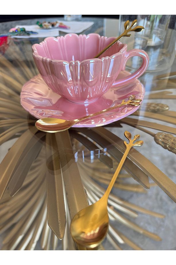 1 Adet Yaprak  Titanyum Gold Çay Kaşığı - kararmaz gold çay kahve şeker baharat Kaşığı - 4