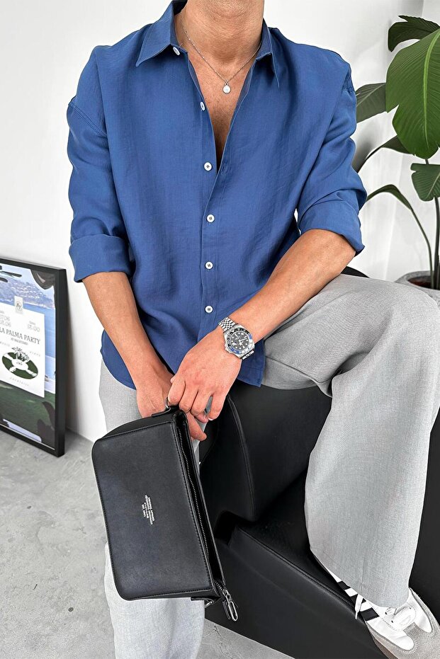 İndigo Soft Premium Oversize Gömlek - 4