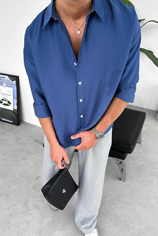 İndigo Soft Premium Oversize Gömlek - 6